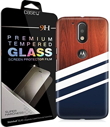 CASE U Moto G4 Plus Cover/Case   Free Premium Korean Tempered Glass Navy Wood Designer Premium PolyCarbonate Case Back Cover for Motorola Moto G4 Plus