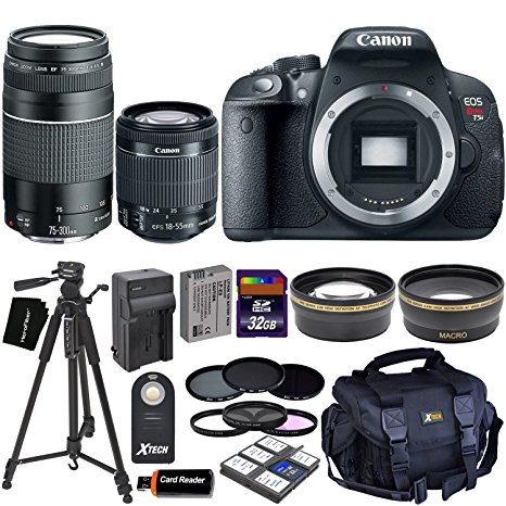 Canon EOS Rebel T5i DSLR Camera with 18-55mm IS STM & 75-300mm III Zoom Lenses (International Version)   Tele & Wide Lenses   ND Filters ND2, ND4, ND8   15pc 32GB Dlx Accessory Kit