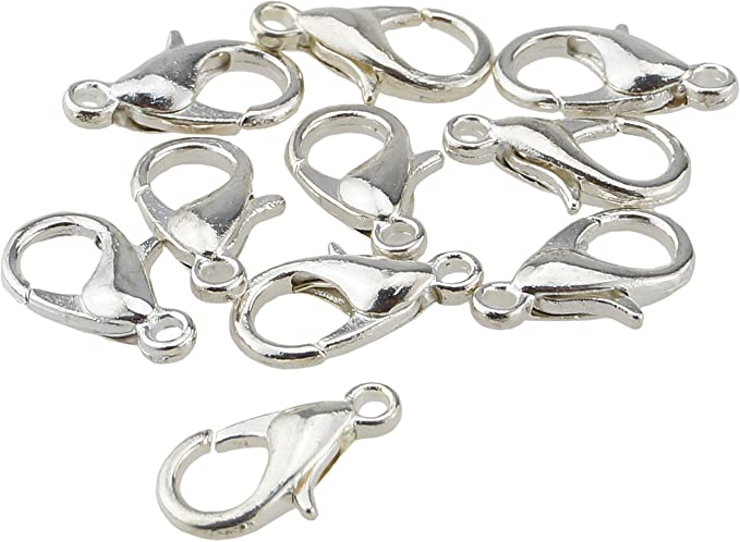 Curved Lobster Clasps-100pcs Silver Plated Lobster Claw Clasps Findings-7x12mm with Kare & Kind Retail Packaging(Silver)