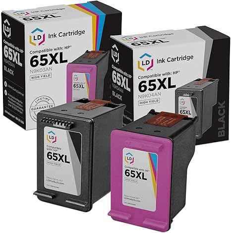 LD Products Remanufactured Ink Cartridge Replacements for 65XL HP 65 Ink Cartridges Black/Color Combo Pack High Yield for HP Deskjet 2652, 3722, 3730, 3732, Envy 500 Series (1 Black, 1 Color, 2-Pack)