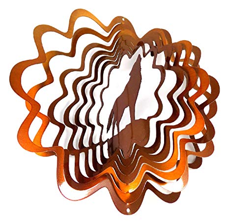 WorldaWhirl Whirligig 3D Wind Spinner Hand Painted Stainless Steel Twister Wolf (6.5" Inch, Copper)