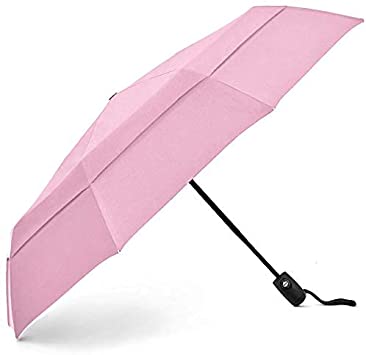 EEZ-Y Compact Travel Umbrella w/Windproof Double Canopy Construction - Auto Open Close Button for One Handed Operation - Sturdy Portable and Lightweight for Easy Carry