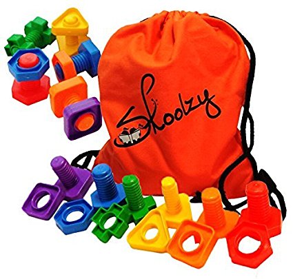 Jumbo Nuts and Bolts Set with Backpack by Skoolzy - 24 pc - Occupational Therapy - Matching Fine Motor Toy for Toddlers Preschoolers - Free Activity Download