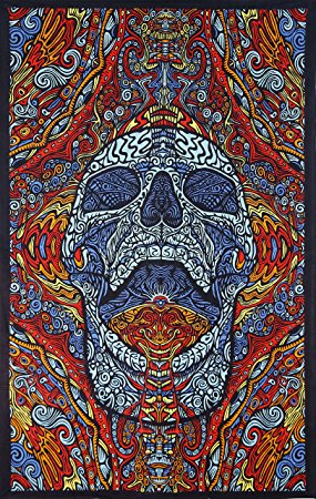 Sunshine Joy 3D Mindful Skull Tapestry Beach Sheet Hanging Wall Art Magical Decor - 60x90 Inches - Amazing 3-D Effects