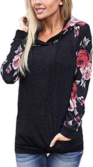 Angashion Women's Floral Printed Long Sleeve Pullover Hoodies Sweatshirt with Pocket