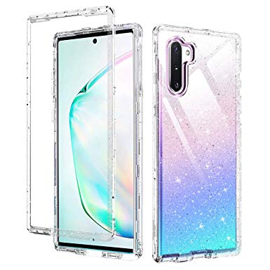 Note 10 Case Clear,DUEDUE Galaxy Note 10 Case,3 in 1 Glitter Shockproof Drop Protection Heavy Duty Hybrid Hard PC Transparent TPU Bumper Full Body Protective Case for Samsung Galaxy Note 10(2019)Clear