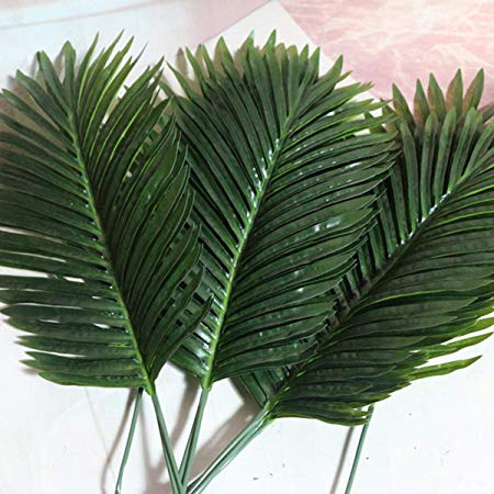 SOFTBATFY Artificial Palm Tree Leaves Tropical Plants Faux Fake Palm Frond Plant Artificial Plants Greenery Flowers (12pcs Steamed)