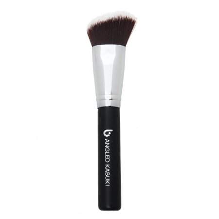 Synthetic Blush and Bronzer Brush: Angled Kabuki Makeup Brush for Face Contouring and Highlighting with Creams and Powders