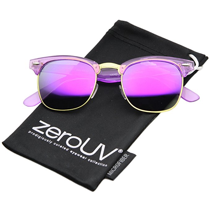 zeroUV - Classic Transparent Frame Color Mirror Square Lens Horn Rimmed Sunglasses 49mm