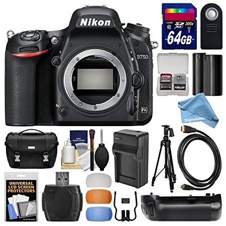 Nikon D750 Digital SLR Camera Body with 64GB Card   Case   Battery & Charger   Grip   Tripod   DigitalAndMore Free Accessory Bundle Kit
