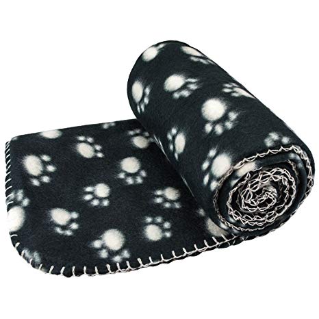New Pet Touch Soft Fleece Pet Blanket Dogs Puppy Cat Kittens Blankets Paws & Bones Print ((73 X 70) cm, Black (White Paws))