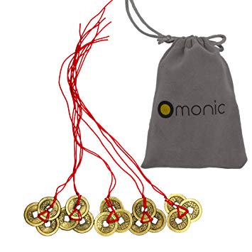 Omonic 5 Pack of 3 Coins set Handmade Vintage Authentic Chinese Lucky Feng Shui Products FengShui Coins Hamsa Red String for Wealth Good Fortune and Success Home Decor