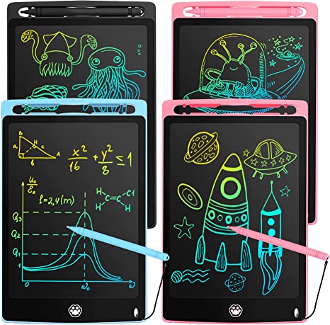 4 Pack LCD Writing Tablet , Writing Tablet for Kids with 8.5 Inch Colorful Screen, Doodle Board Drawing Board, Toddler Boy and Girl Learning Toys Gift, Black Blue Pink Pink