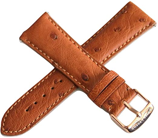 Swiss Legend 24MM Caramel Ostrich Leather Strap, Rose Gold Stainless Buckle fits 42mm Crusader Watch