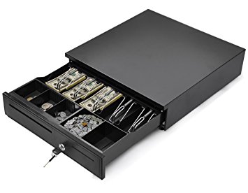 Yaheetech Black Metal Cash Drawer Box Case Compatible POS Printer