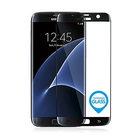 S7 Edge Tempere Glass , R&R Full Coverage Curved Screen Protector for Samsung Galaxy S7 Edge,Anti-Scratch and Anti-Fingerprint - Black