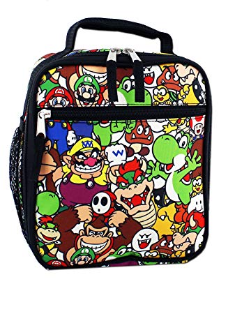 Super Mario Boys Girls Soft Insulated School Lunch Box (Black/Multi)