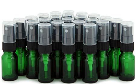 Vivaplex, 24, Green, 10 ml (1/3 oz) Glass Bottles, with Black Fine Mist Sprayer's
