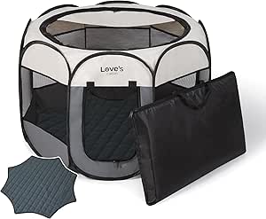 Love's cabin Pet Puppy Dog Playpen, Large Dog Tent Crates Cage Indoor/Outdoor, Portable Playpen for Dog and Cat, Foldable Pop Up Dog Kennel Playpen with Carring Case and Pee Pads, Grey