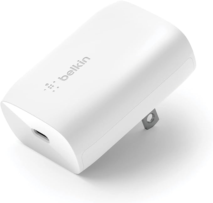 Belkin 20-Watt USB-C Wall Charger, Power Delivery USB-C Charger, PPS Fast Charging for Apple iPhone 15, 15 Plus, 15 Pro, 15 Pro Max, 14, 14 Pro, 14 Pro Max, Galaxy S23, iPad, AirPods & More - White