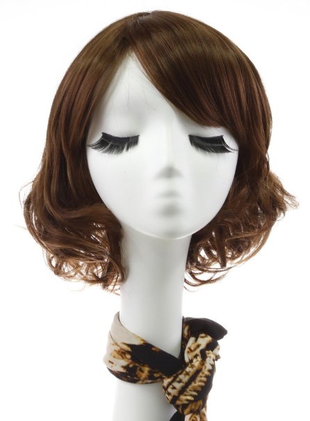 Rabbitgoo® Short Brown Wig Curly Wave Lace Front Flapper Women Bob Wigs Heat Friendly Cosplay Party Costume Hair Wig 11"28cm (Brown)