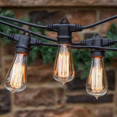 Brightech - Ambience Pro Vintage Edition with WeatherTite Technology - Outdoor Weatherproof Commercial Grade String Lights with Included Antique Edison Bulbs - Black Color