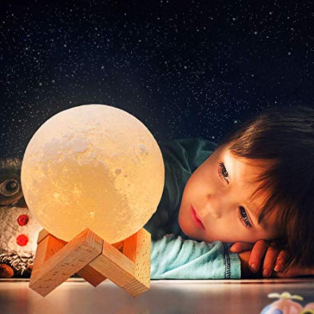 Moon Lamp, 3 Colors 3D Print Led Moon Night Light Lamps, USB Rechargeable & Touch Control Dimmable Moon Lamp with Stand, Creative Moon Light Room Decor for Kids Women Lover Birthday Gifts (3.9 inch)