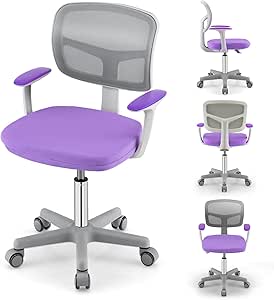 Giantex Kids Desk Chair, Children Computer Chair with Wheels and Y-Shaped Lumbar Support, Mesh Kids Office Chair, Height Adjustable Desk Chair for Girls Boys Aged 4-13, Purple