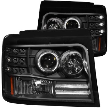 AnzoUSA 111184 Black Projector Halo Headlight with Side Marker and Parking Light for Ford F-150/F-250/Bronco - (Sold in Pairs)