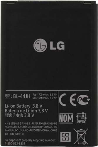 LG EAC61839001 Lithium Ion Battery for LG BL-44JH/Motion 4G/Splendor Venice - Original OEM - Non-Retail Packaging - Black