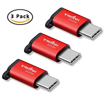 TriLink USB C to Micro USB Adapter [Anti-lost Keyring] 3 Pack Type C Convert for Moto Z Force, LG G5 V20, New MacBook , Nexus 5X 6P, HTC 10 950, OnePlus 2 3, Google Pixel, Lumia 950 XL and More(Red)