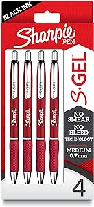 SHARPIE S-Gel, Gel Pens, Sleek Metal Barrel, Crimson Red, Medium Point (0.7mm), Black Ink, 4 Count