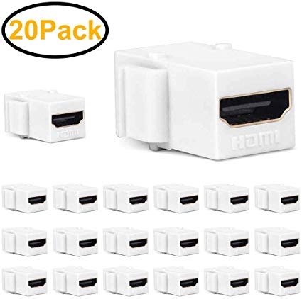 MOERISICAL HDMI Keystone Jack, 20 Pack HDMI Keystone Insert Female to Female Coupler Adapter (20 Pack, White)