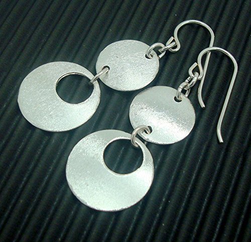 Sterling Silver Textured Disc Earrings, Double Drop