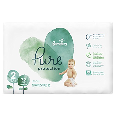 Pampers Pure Protection Disposable Baby Diapers, Size 2, 32 Count