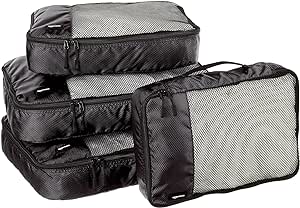 Amazon Basics 4 Piece Packing Travel Organizer Cubes Set - 2 Medium and 2 Large, Black