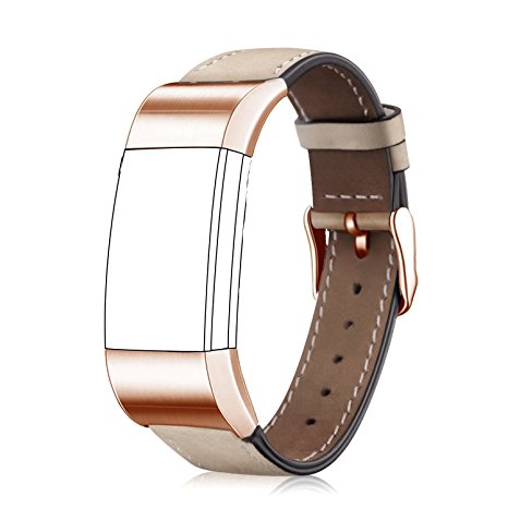 For Fitbit Charge 2 Leather Bands Special Edition Lavender Rose Gold Buckle, Wearlizer Replacement Leather Band/Straps/Accessories for Fitbit Charge hr 2 Small Large Women