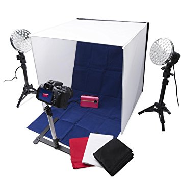 Polaroid Pro Table Top Photo Studio Kit with 2 LED Lights, 2 Light Stands, 1 Tripod, 4 Color Backdrops, 3 Diffuser Screens, 1 Carry Bag