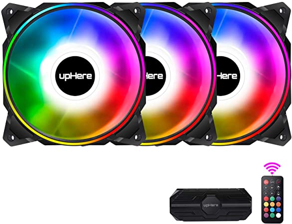 upHere 120mm Dual Halo RGB LED with Remote Control PC Case Fan,High Performance Silent Fan for PC Cooling,DP1206-3