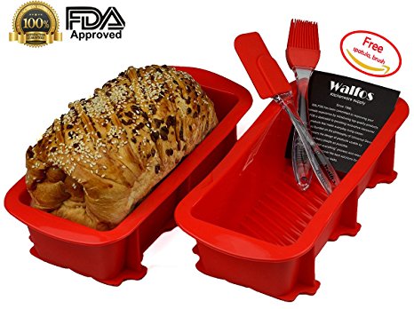 Walfos Nonstick Silicone Bread and Loaf Pan Set of 2, No odor, Easy baking mold for Homemade Cakes, Breads, Meatloaf and quiche (2, Red)
