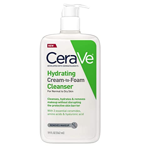 CeraVe Hydrating Cream-to-Foam Cleanser | Makeup Remover and Face Wash With Hyaluronic Acid | Fragrance Free | 19 Ounce