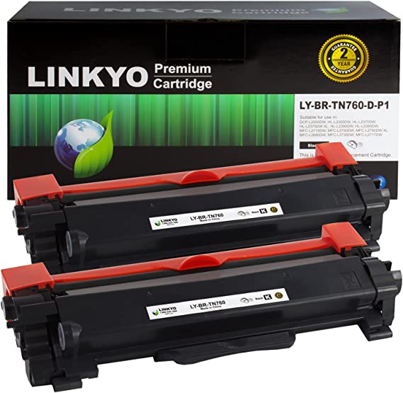 LINKYO Compatible Toner Cartridge Replacement for Brother TN760 TN-760 High Yield TN-730 (2-Pack, Design P1)