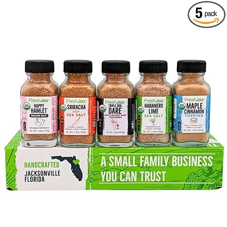 FreshJax Cocktail Seasoning Gift Set | Pack of 5 Organic Mocktail Premium Spices and Seasonings | Bacon, Sriracha, Bloody Mary, Habanero Lime, Maple Cinnamon - Cocktail Gift Set