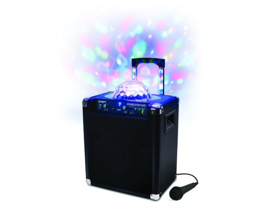 Ion Audio Block Party Live Portable Bluetooth Speaker System with Party Lights and Wheels and Handle for Transport