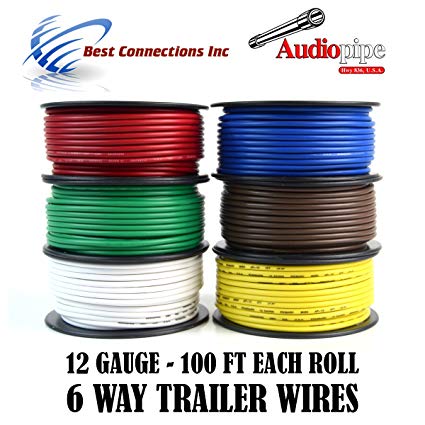 Trailer Wire Light Cable for Harness 6 Way Cord 12 Gauge - 100ft roll - 6 Rolls
