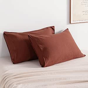 NTBAY French Linen Pillow Cases - Yarn Dyed 2 Pack 100% Linen Queen Pillowcases, Breathable and Cooling Washed Pillow Cases with Envelope Closure, 20x30 Inches, Wine Red