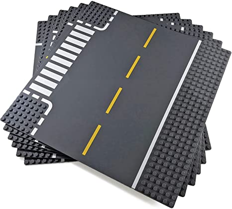 Classic Building Block Base Plates Compatible with All Major Brands (Roads 6-Pack)