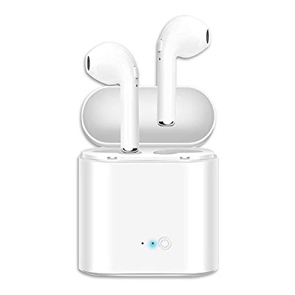 Bluetooth Headphones, GLEDO Wireless Earbuds Earphones Stereo Sound Noise Canceling Earphone with 2 Built-in Mic and Charging Case Hands-Free Sports Headsets for Most Smartphones - White (White)
