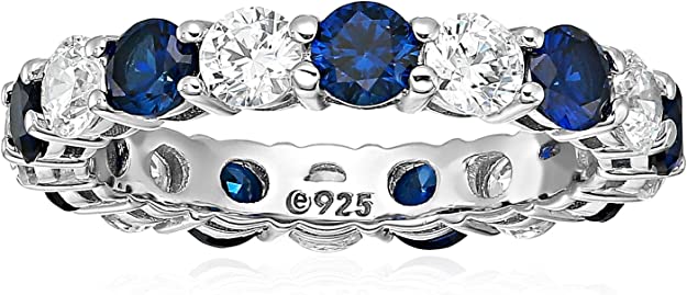 Amazon Collection Platinum-Plated Sterling Silver Created Sapphire and Swarovski Zirconia All-Around Band Ring