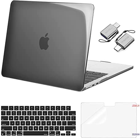 MOSISO Compatible with MacBook Air 13.6 inch Case 2022 Release A2681 M2 Chip with Liquid Retina Display Touch ID, Plastic Hard Shell&Keyboard Cover&Screen Protector&Type C Adapter 2 Pack, Smoke Black